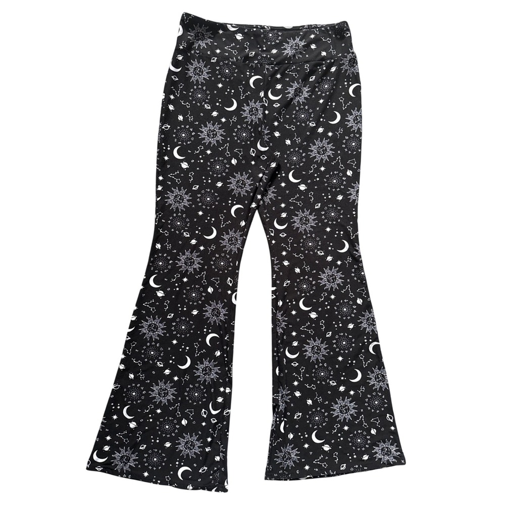 No Boundaries Celestial Sun Moon Stars Flare Leggings Pants Women XL 15 17 Black